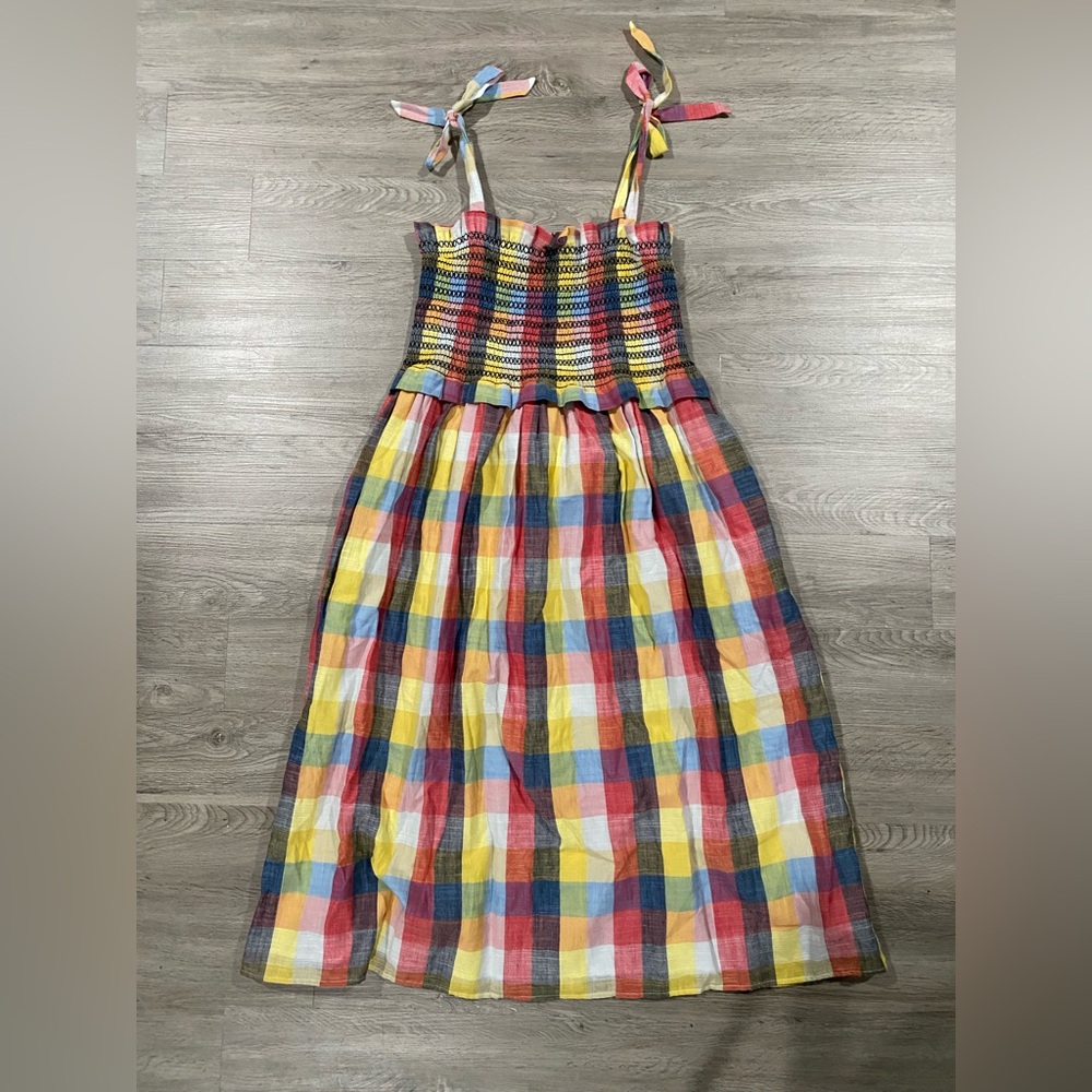 Anthropologie Corey Lynn Calter Colorful Plaid Sundress with‎ Yellow Bag - Picture 2 of 6